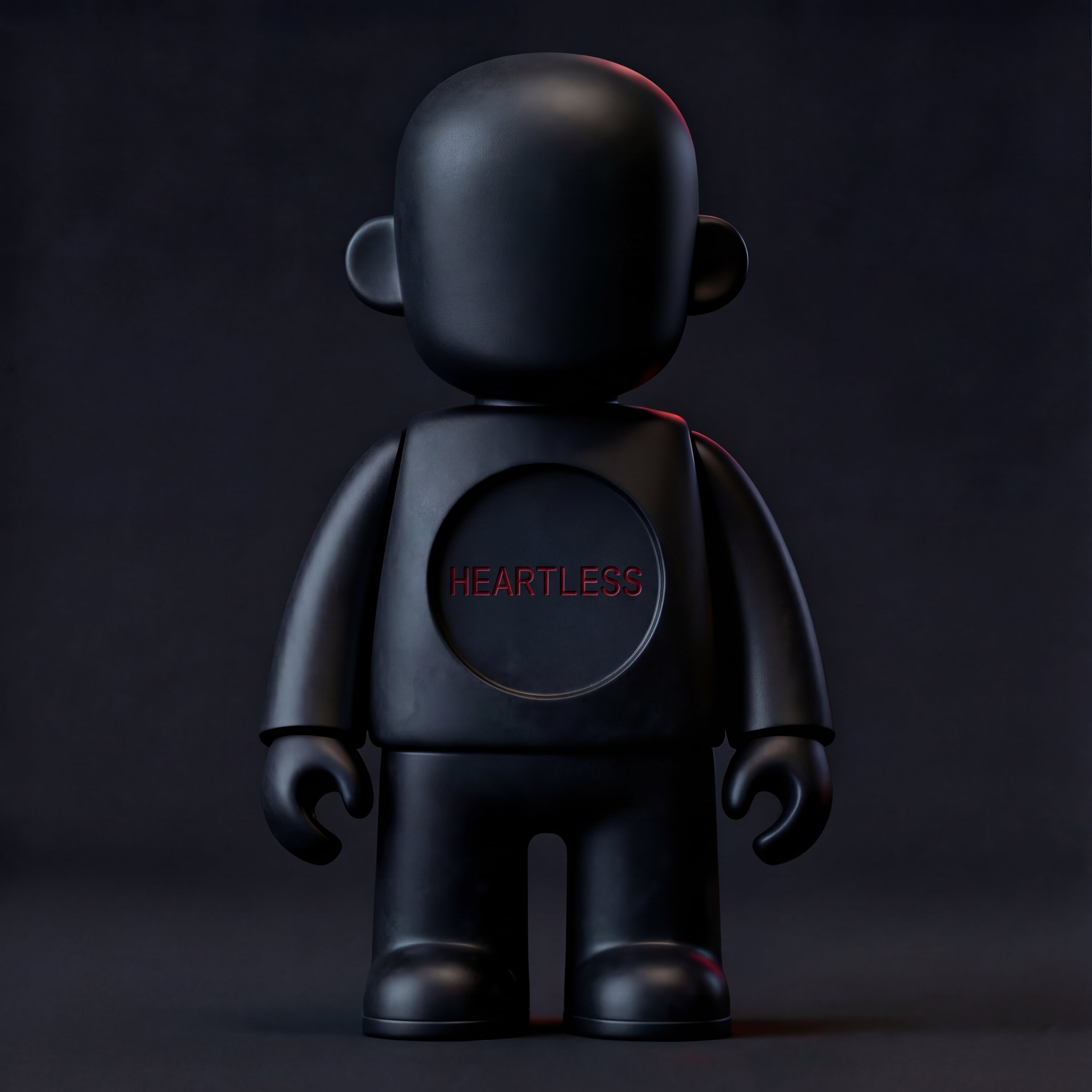 SIYBR "HEARTLESS" Signature Art Toy - Matte black resin figure representing emotional resilience and the end of pain.