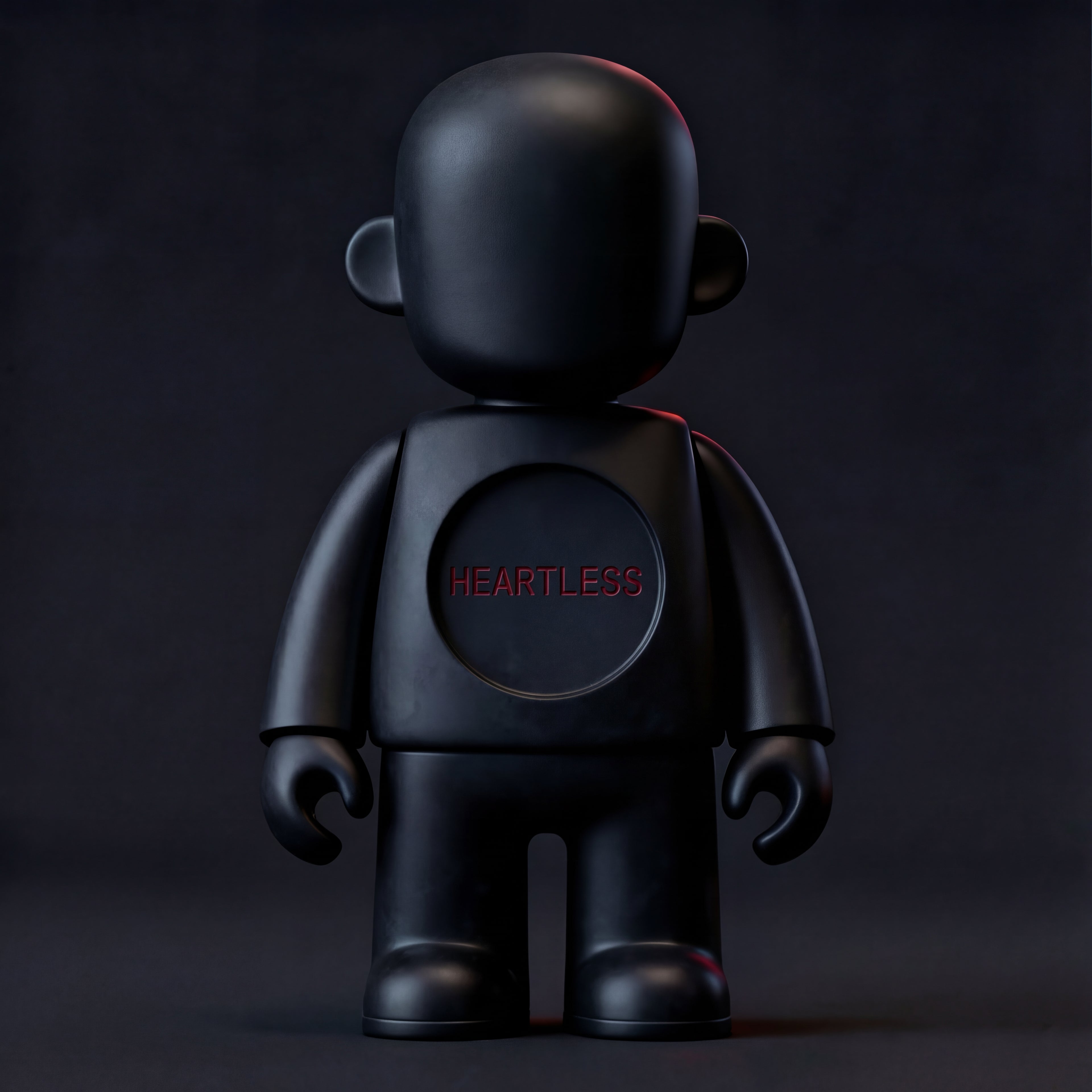 SIYBR "HEARTLESS" Signature Art Toy - Matte black resin figure representing emotional resilience and the end of pain.